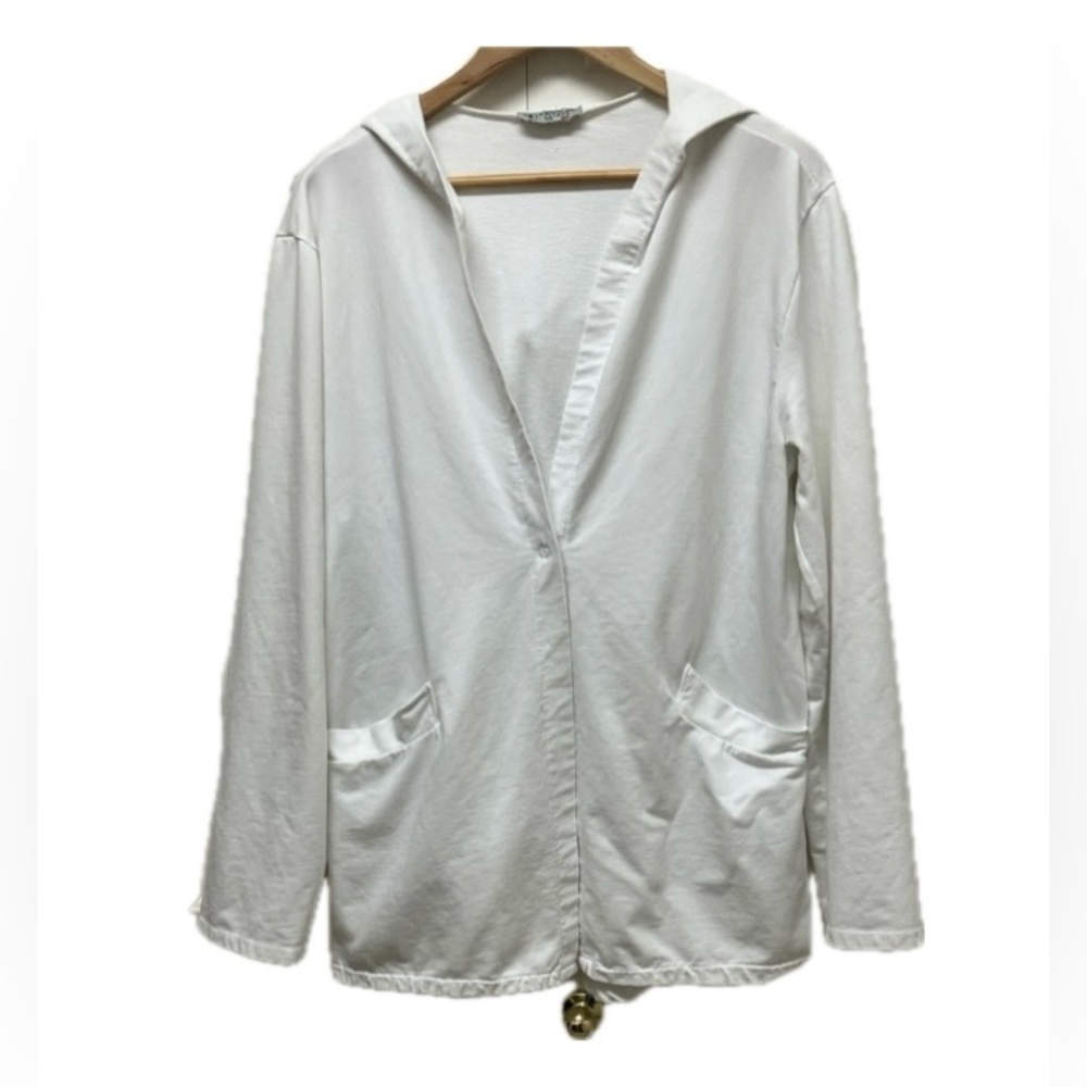Femme Fatale hooded cardigan or beach coverup, cotton, white, large